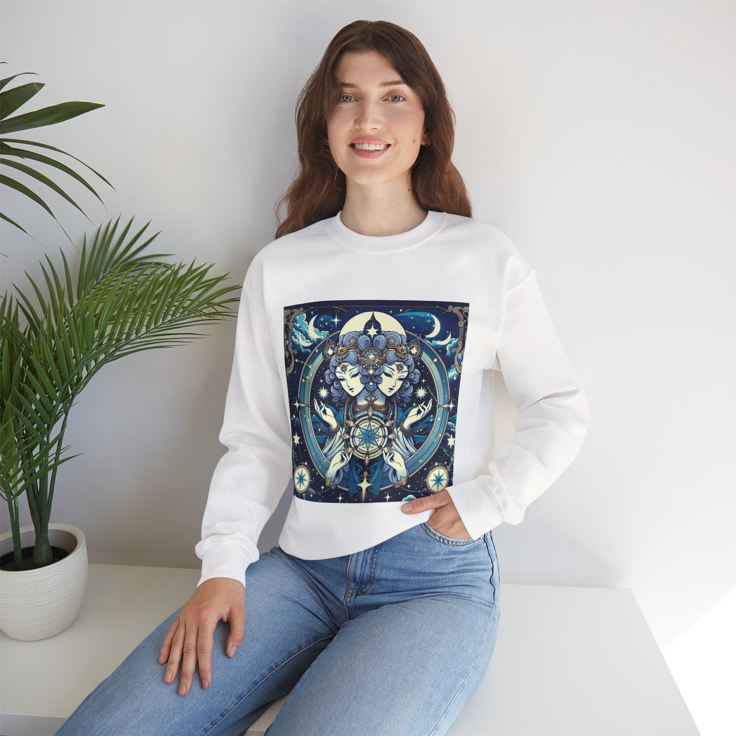 Unisex Heavy Blend™ Crewneck Sweatshirt,Twin Body, Gemini Zodiac Design