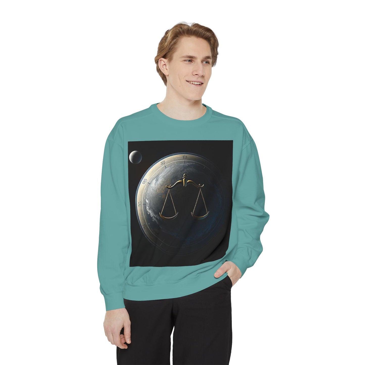 Garment-Dyed Sweatshirt, Unisex, Space Animal Design, Libra