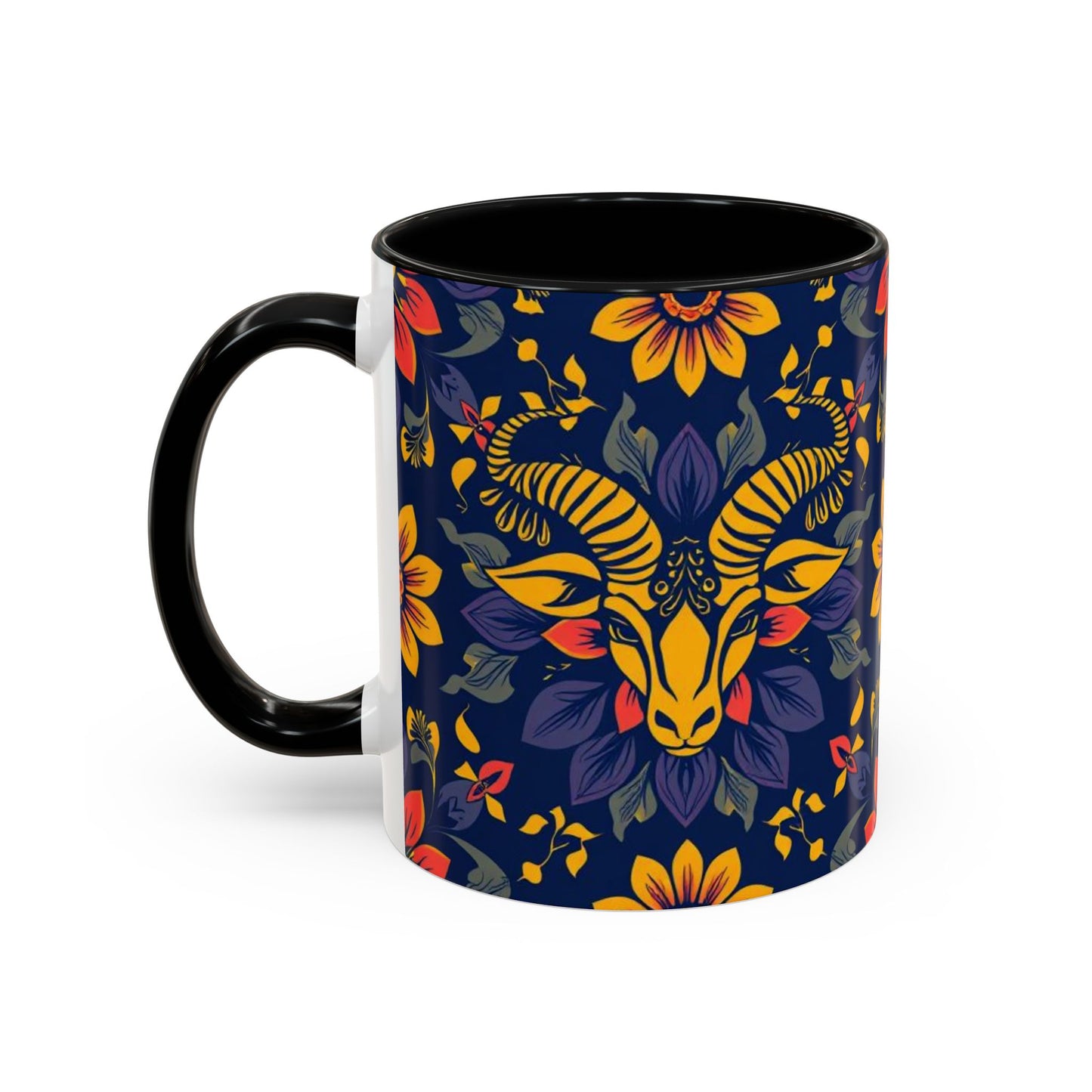 Accent Coffee Mug, Taurus, Zodiac v1. Flower Pattern, (11, 15oz)