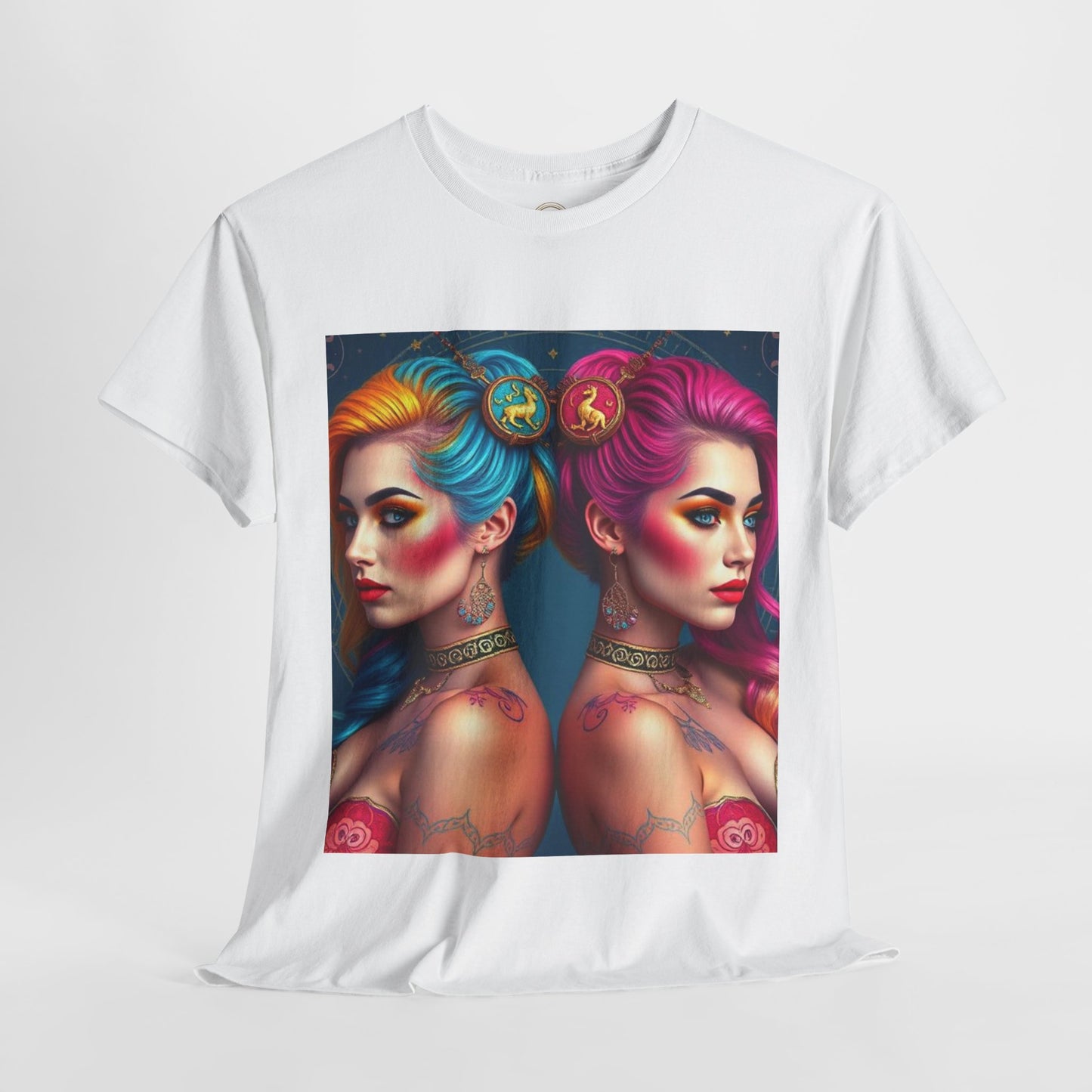 Unisex Heavy Cotton T-Shirt, Gemini, Zodiac v2, Sexy Art