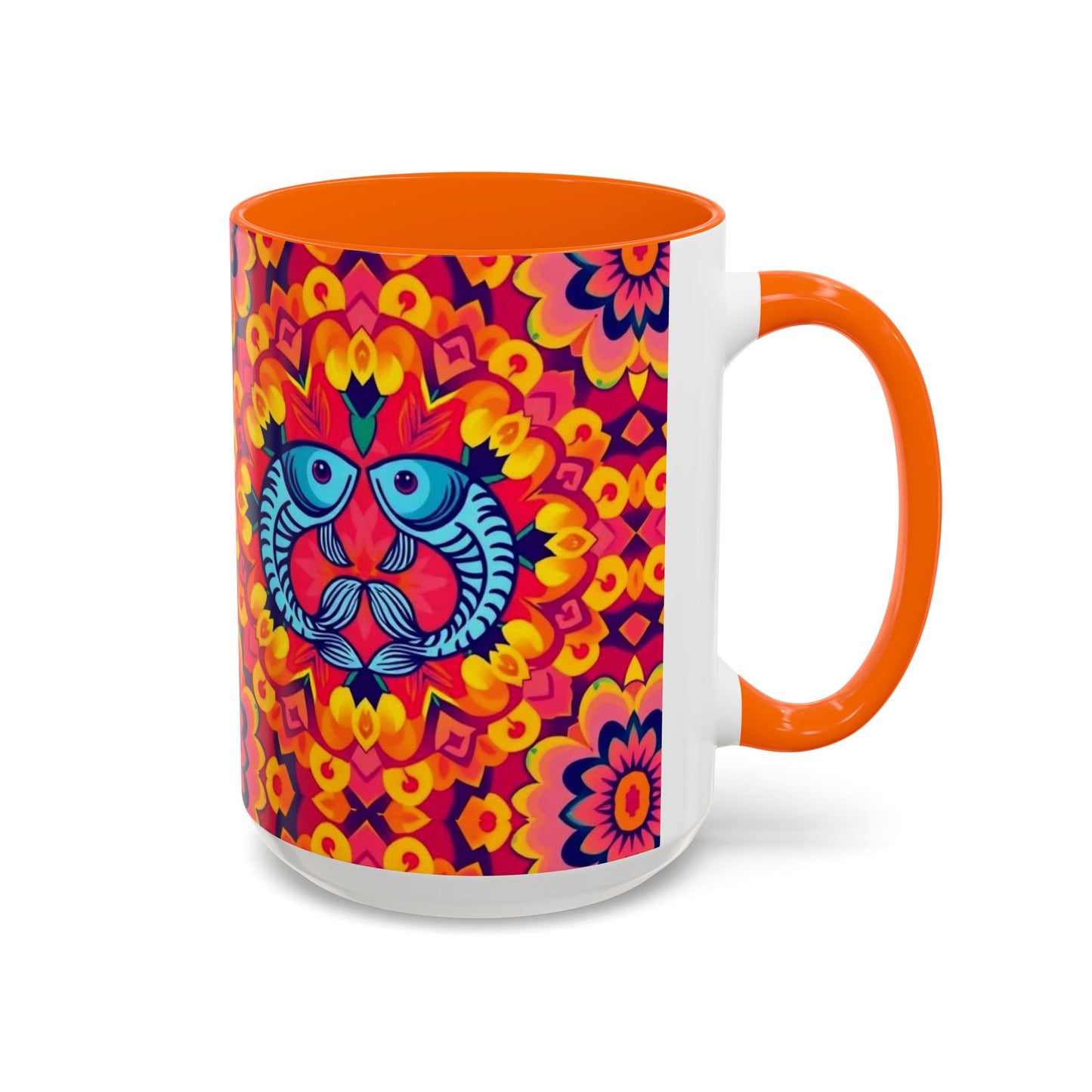 Accent Coffee Mug, Pisces, Zodiac v1, Flower Pattern, (11, 15oz)