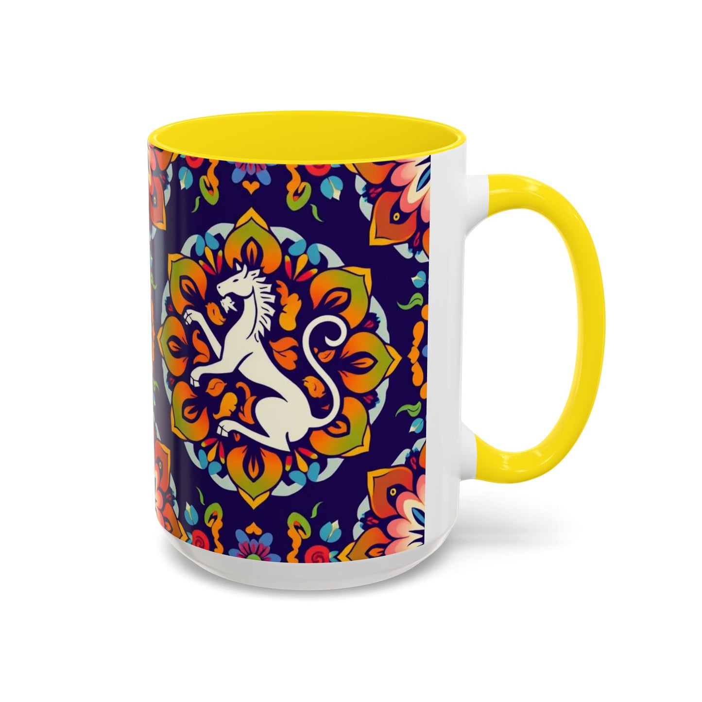 Accent Coffee Mug, Virgo, Zodiac v4. Flower Pattern, (11, 15oz)