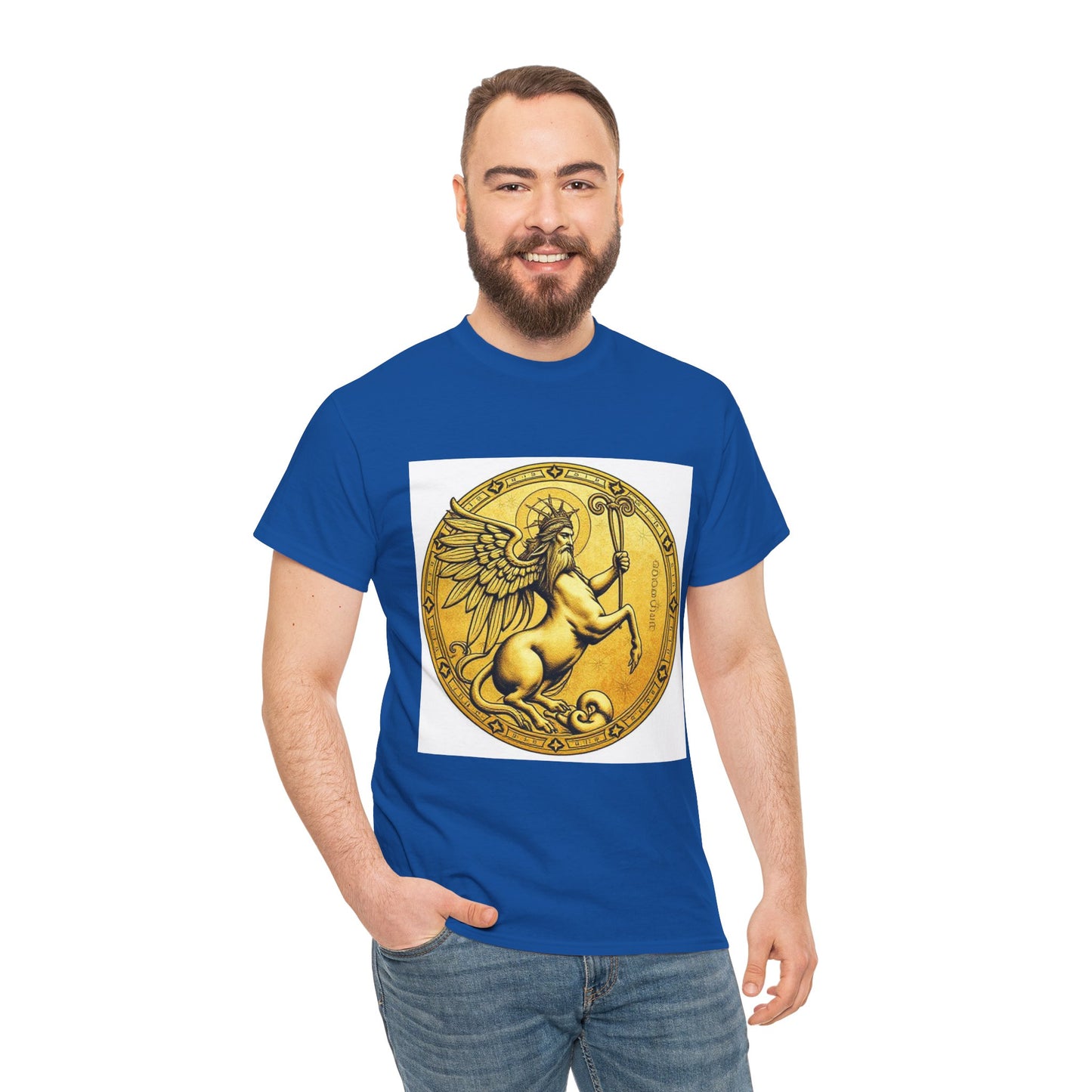 Unisex Heavy Cotton T-Shirt, Golden Angel Coin v1, Virgo Zodiac Design