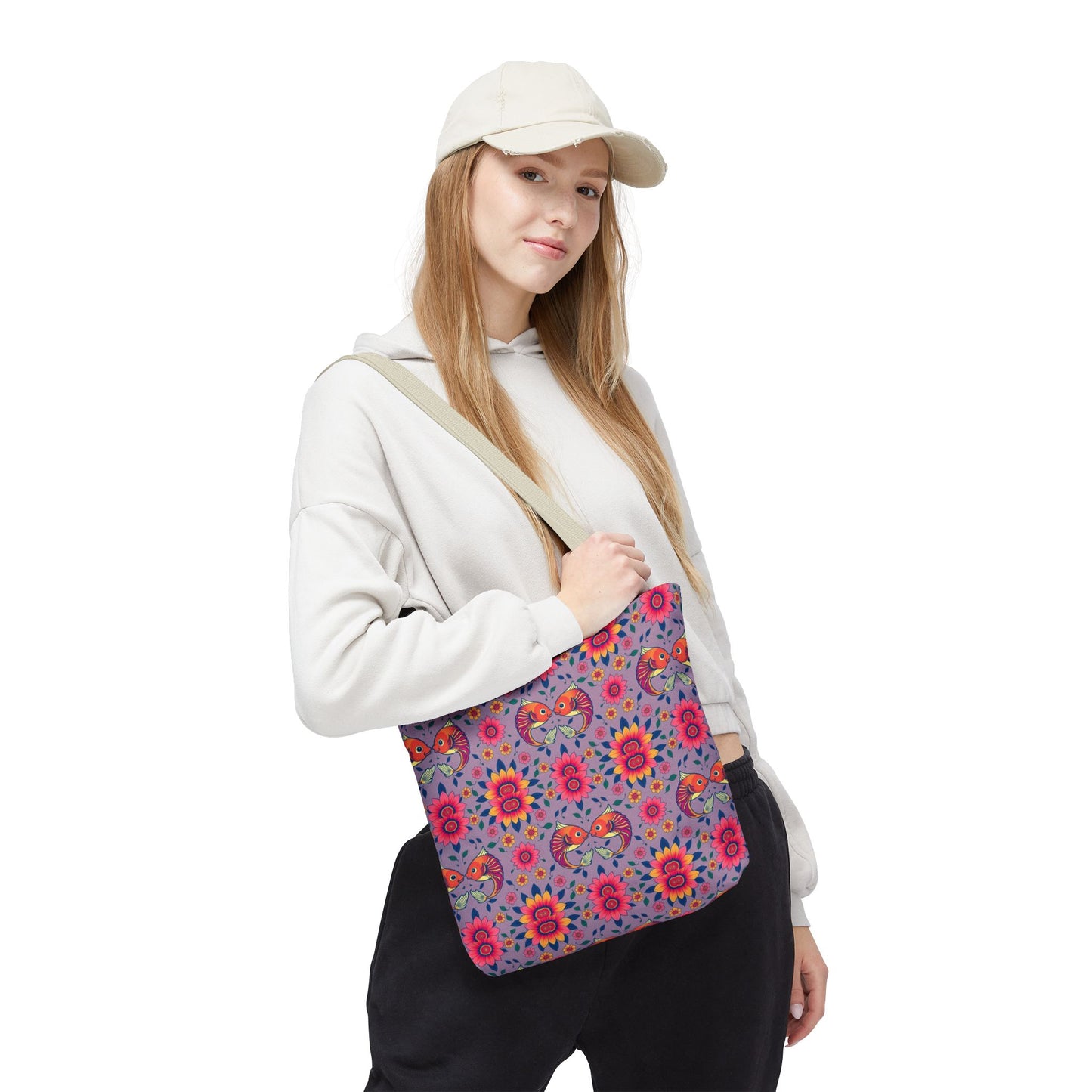 Tote Bag (AOP), Pisces, Zodiac v2, Flower Pattern