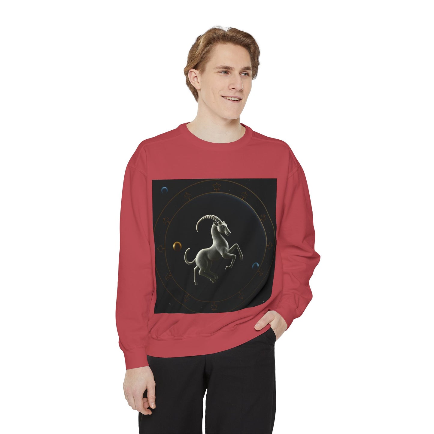 Garment-Dyed Sweatshirt, Unisex, Space Animal Design v1, Capricorn