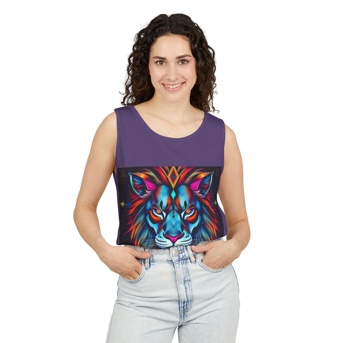 Unisex Garment-Dyed, Tank Top, Leo, Pop Art v1, 100% US cotton