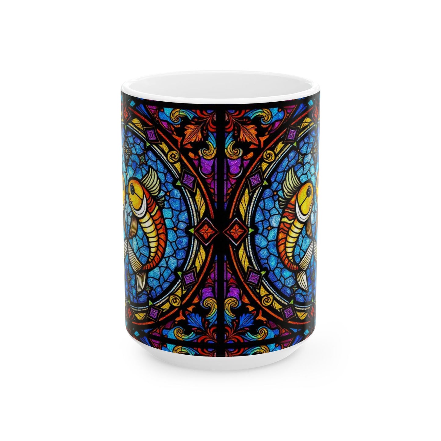 Ceramic Mug, (11oz, 15oz), Ceramic Coffee Mug, AOP, Glass Design, Pisces Zodiac Sign