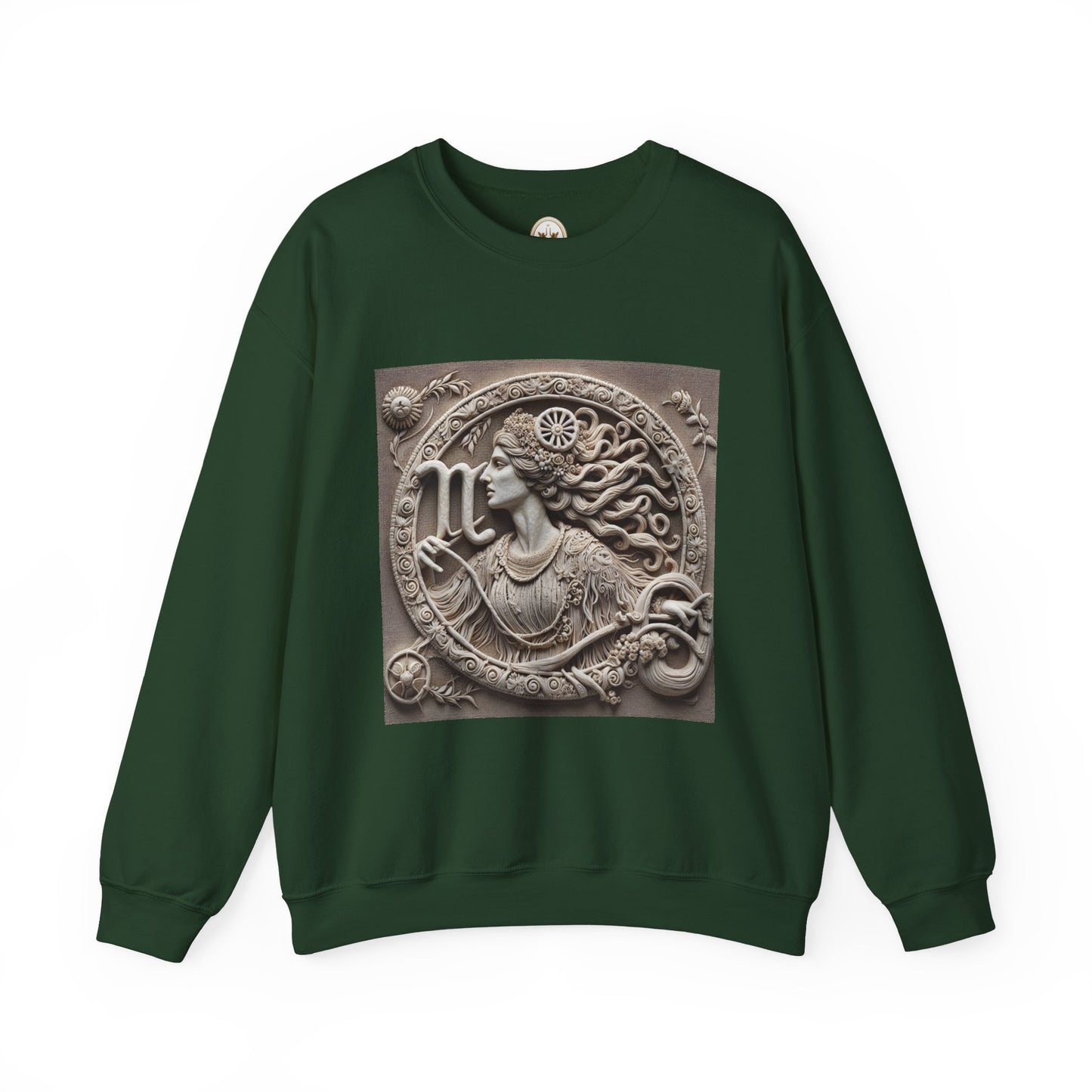 Unisex Heavy Blend™ Crewneck Sweatshirt, Stone Carving, Virgo Zodiac Design