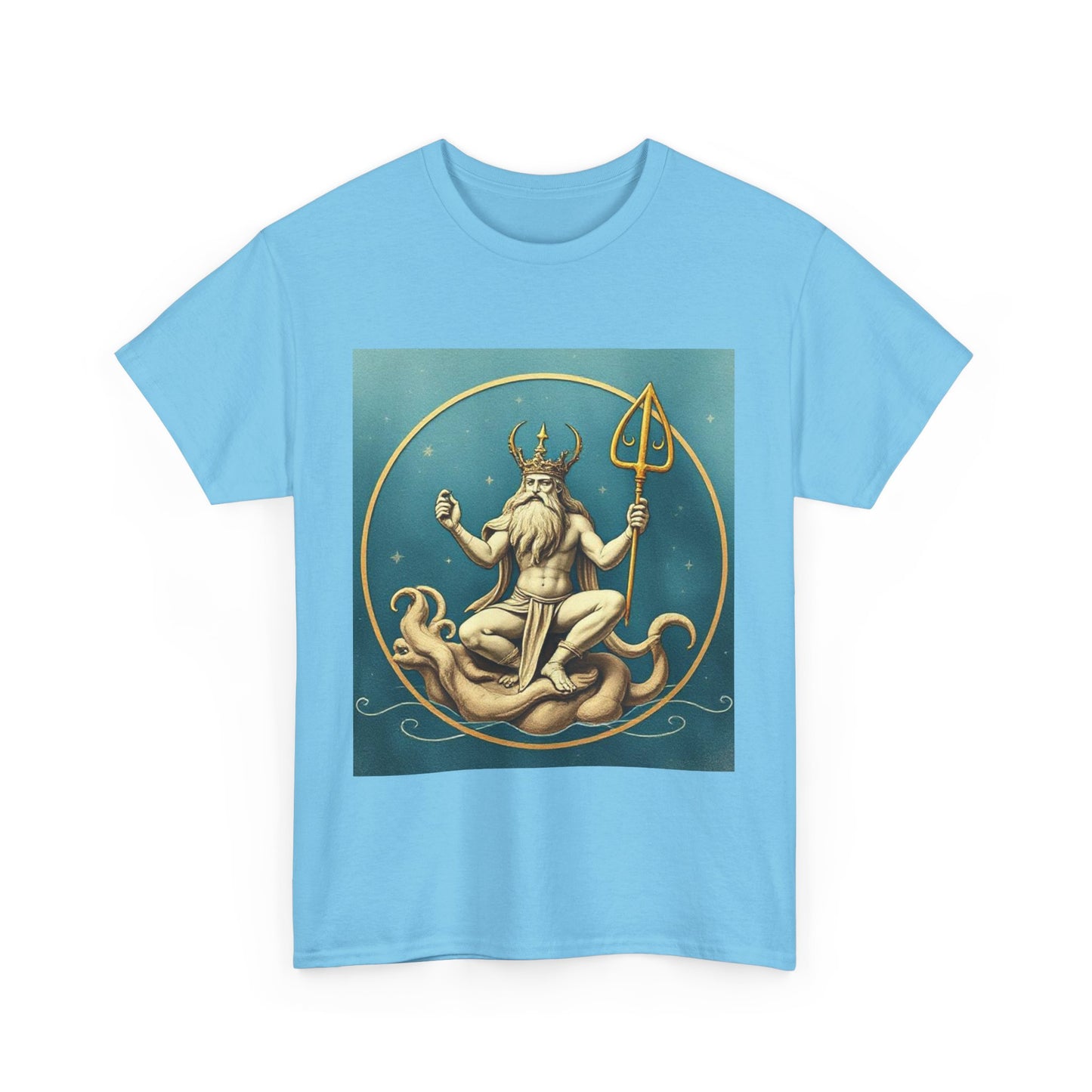 Unisex Heavy Cotton T-Shirt, Aquarius God 3v, Zodiac Design