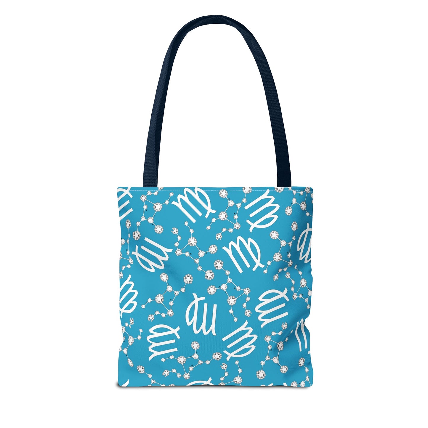Tote Bag, Virgo Zodiac Sign, AOP, (Turquoise, White)