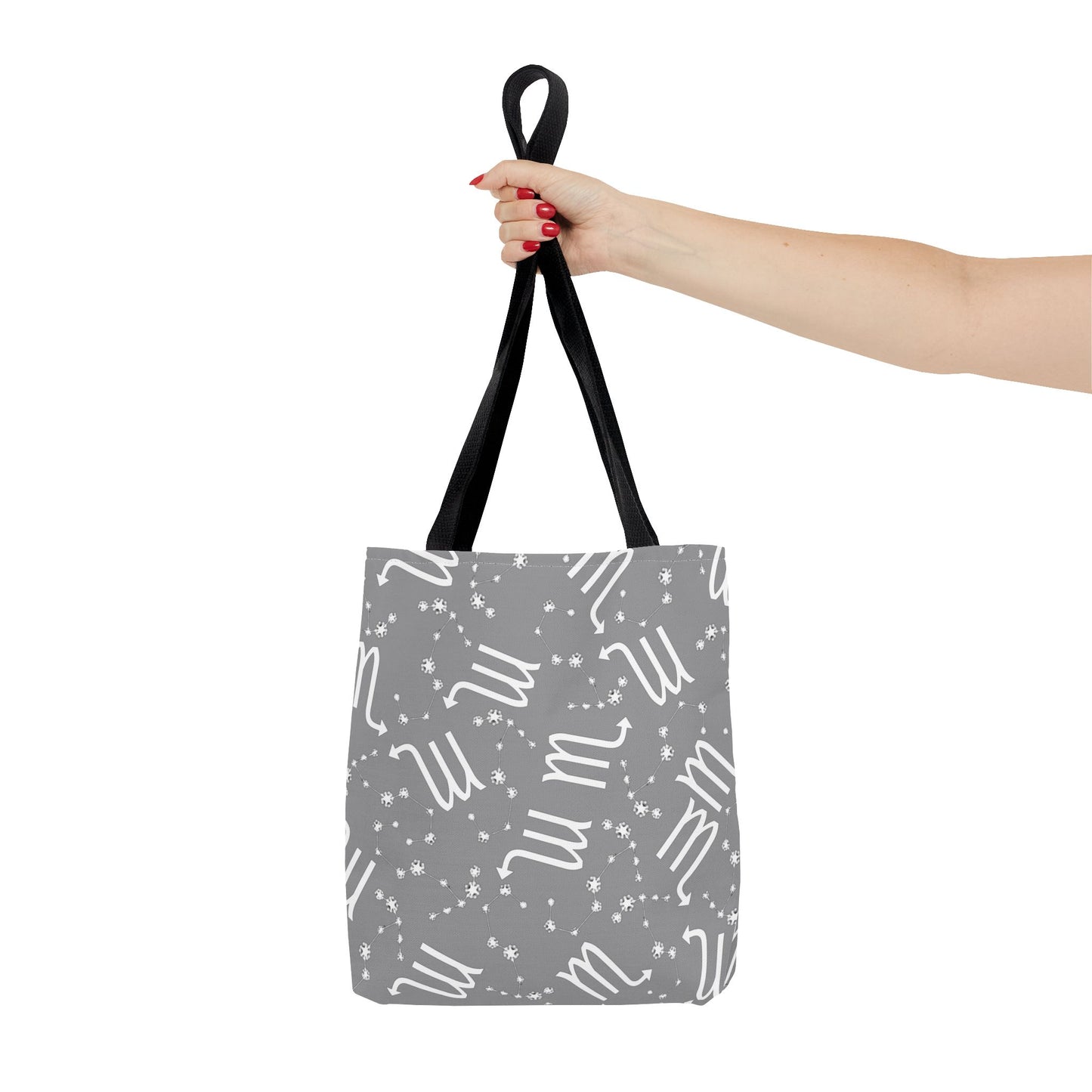 Tote Bag, Scorpio Zodiac Sign, AOP, (Grey, White)