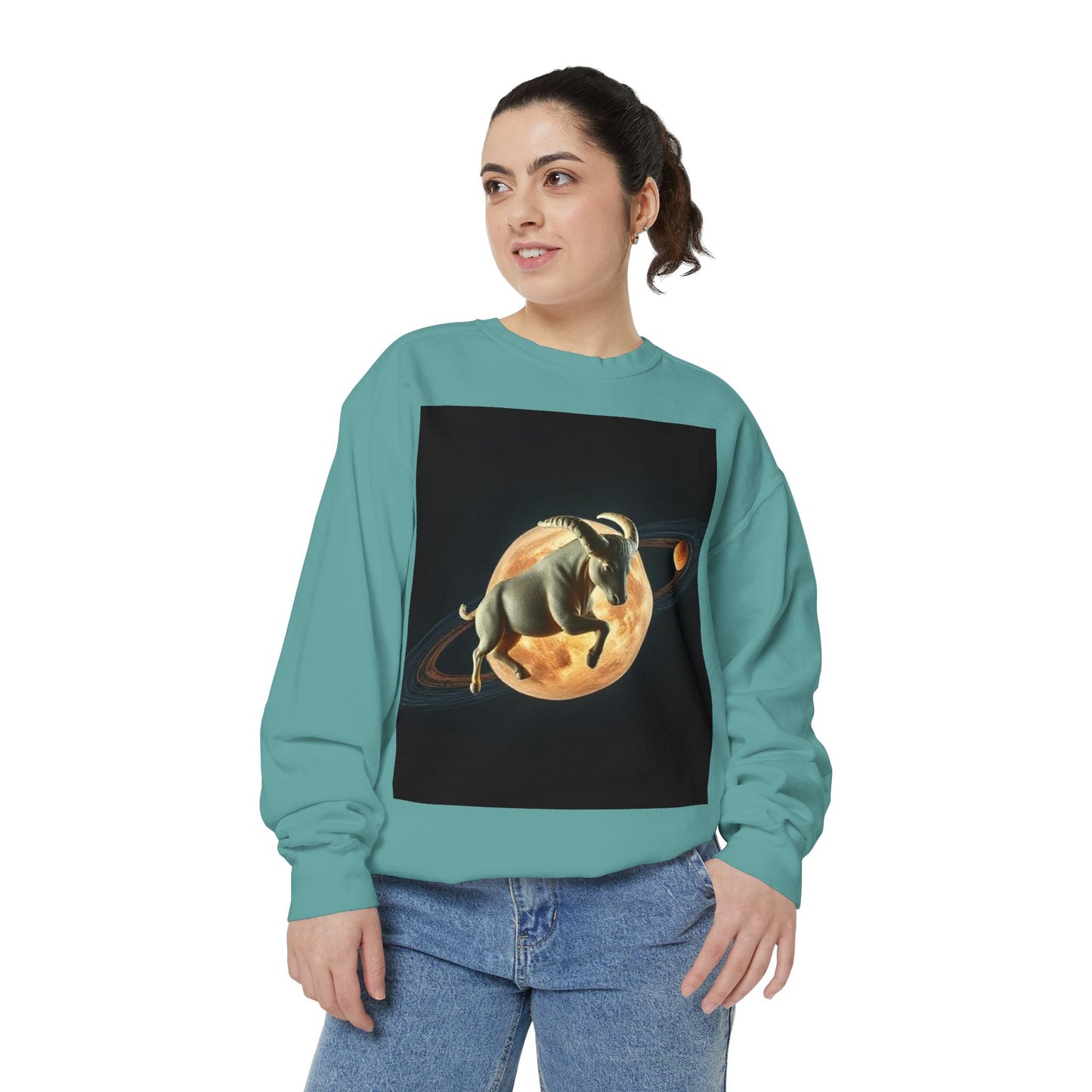 Garment-Dyed Sweatshirt, Unisex, Space Animal Design v1, Taurus