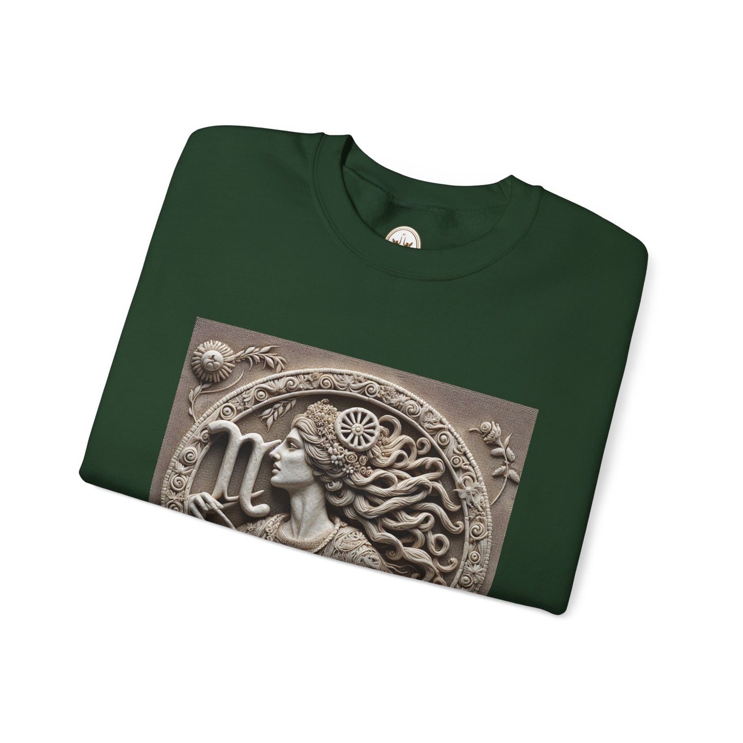 Unisex Heavy Blend™ Crewneck Sweatshirt, Stone Carving, Virgo Zodiac Design