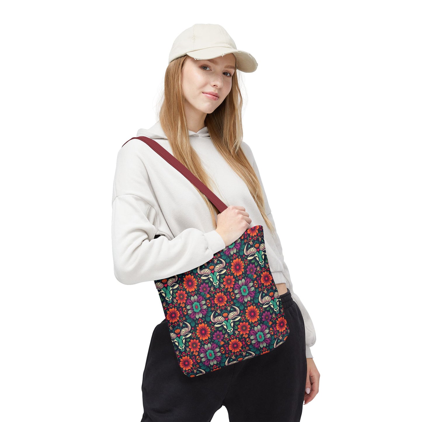 Tote Bag, (AOP), Taurus, Zodiac, Flower Pattern