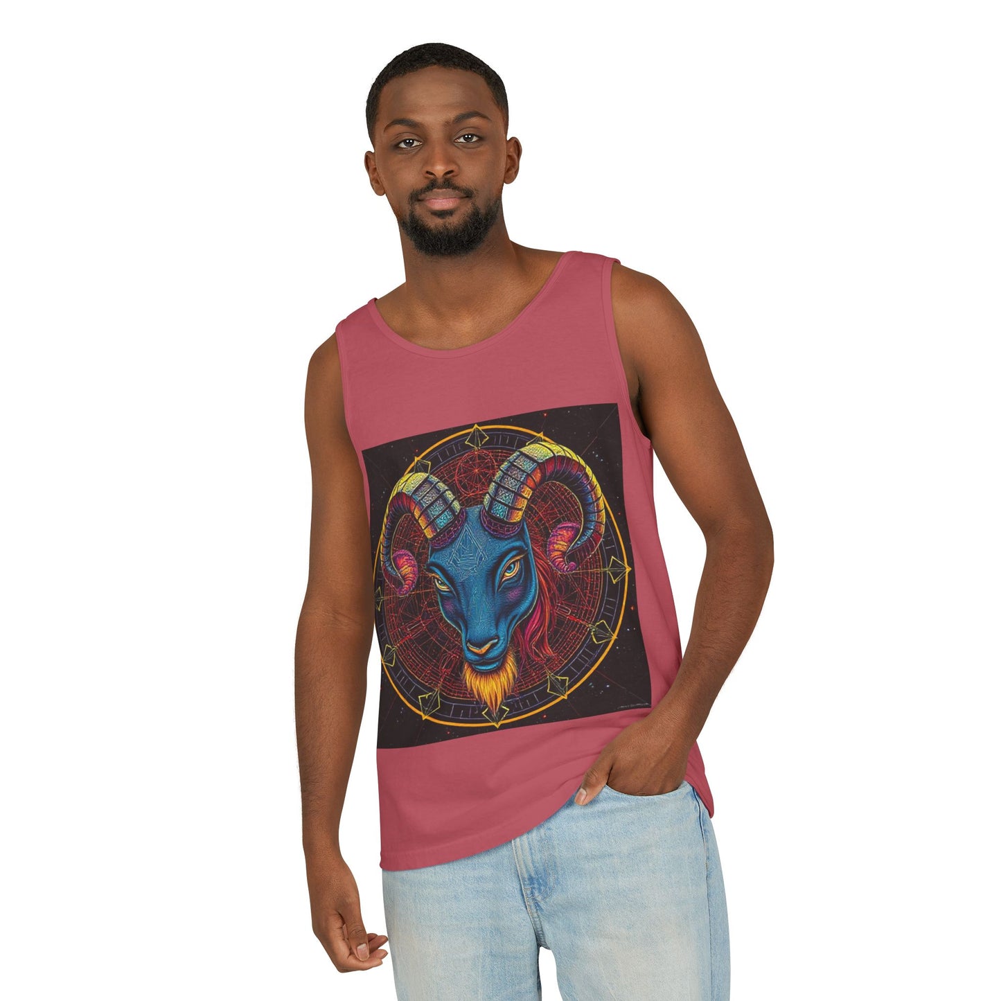 Unisex Garment-Dyed, Tank Top, Aries Design, Pop Art, 100% Ringspun US cotton