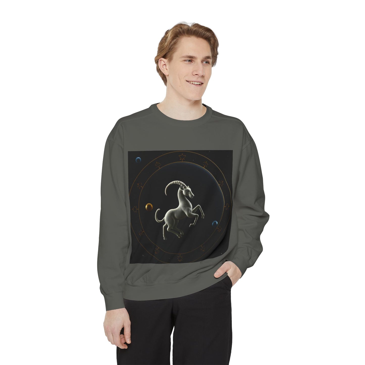Garment-Dyed Sweatshirt, Unisex, Space Animal Design v1, Capricorn