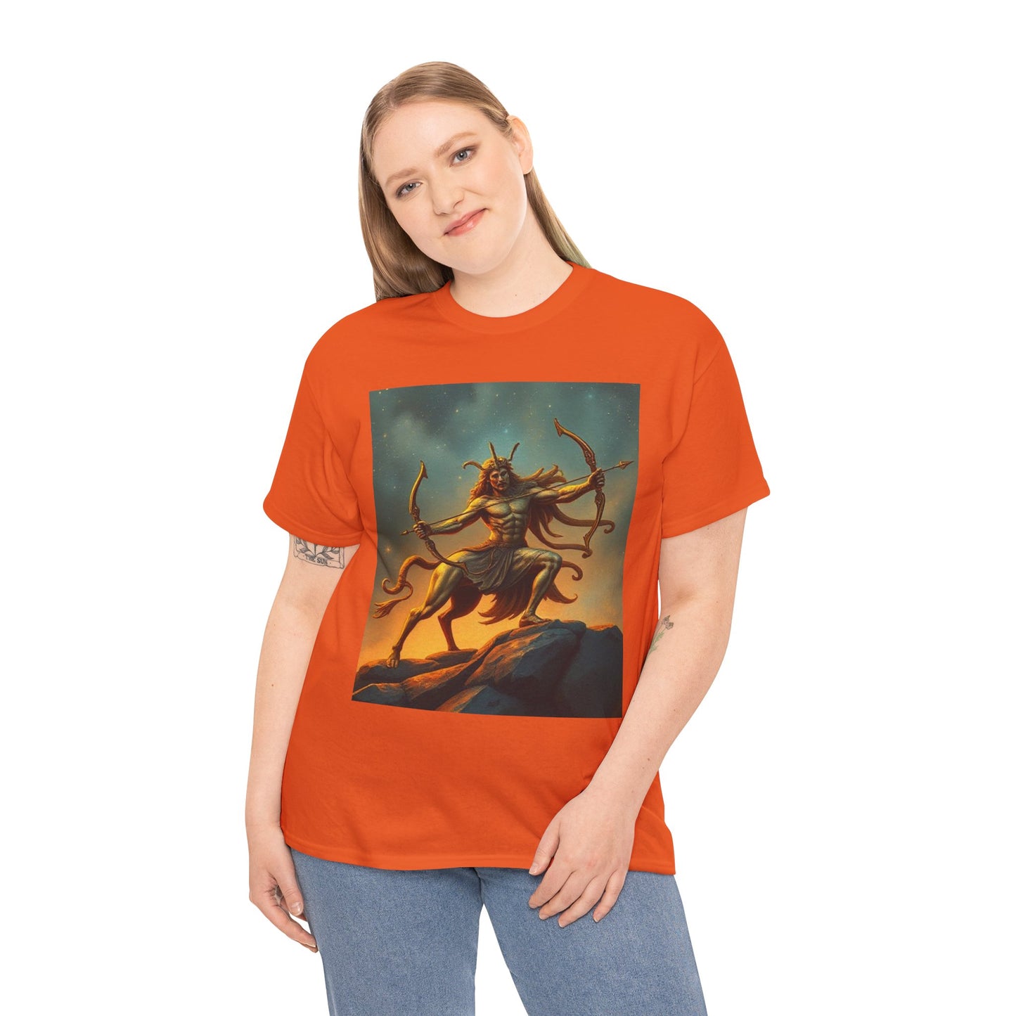 Unisex Heavy Cotton T-Shirt, Arrow Centaur, Sagittarius Zodiac Design