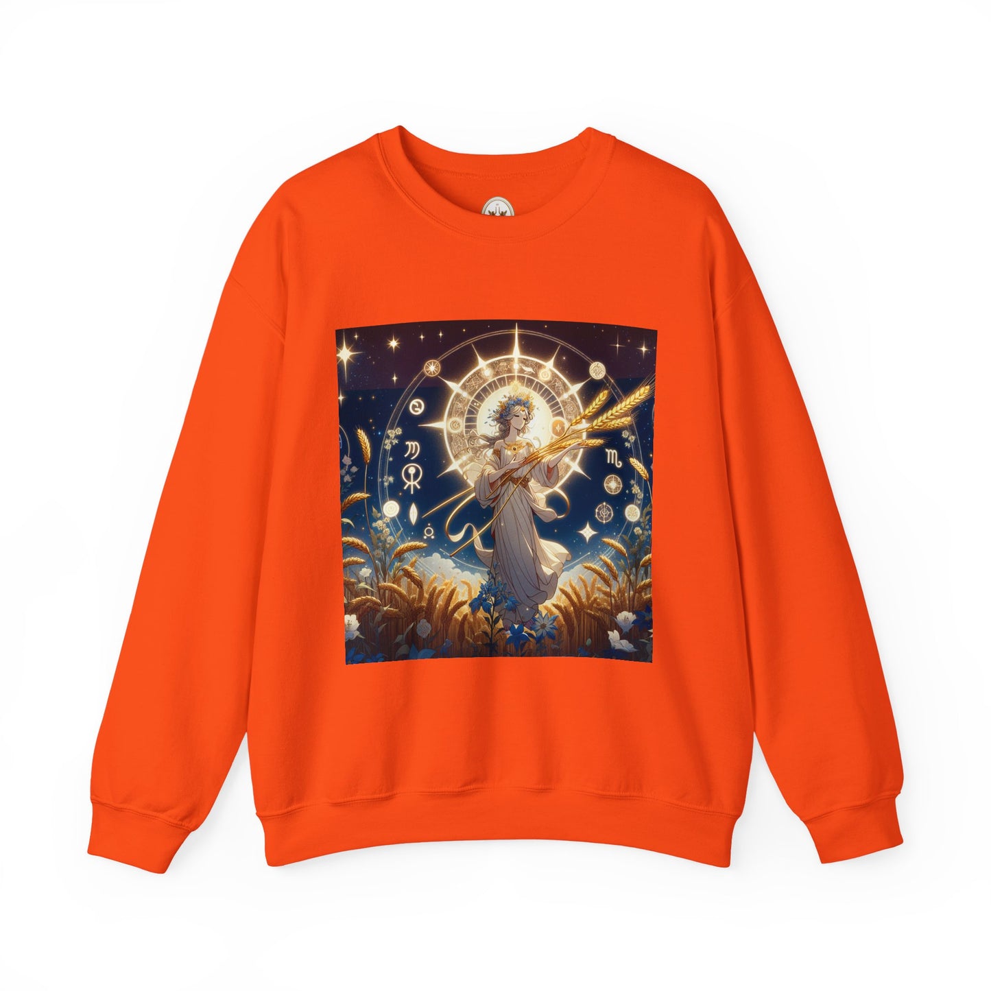 Unisex Heavy Blend™ Crewneck Sweatshirt, anime girl in wheat field, Virgo Zodiac Design