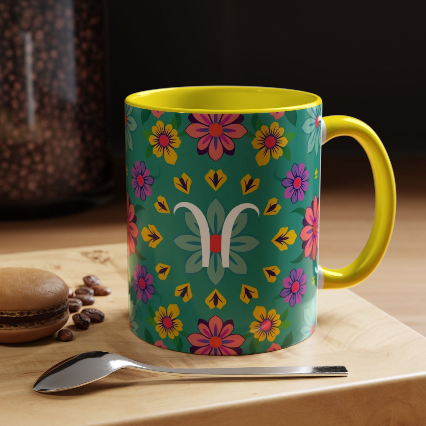 Accent Coffee Mug, Aquarius, Zodiac v3, Flower Pattern, (11, 15oz)