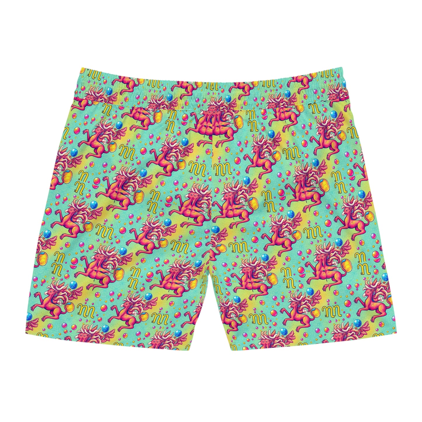 Men's Mid-Length Swim Shorts, (AOP), Virgo, Zodiac v3, Bubble Pattern