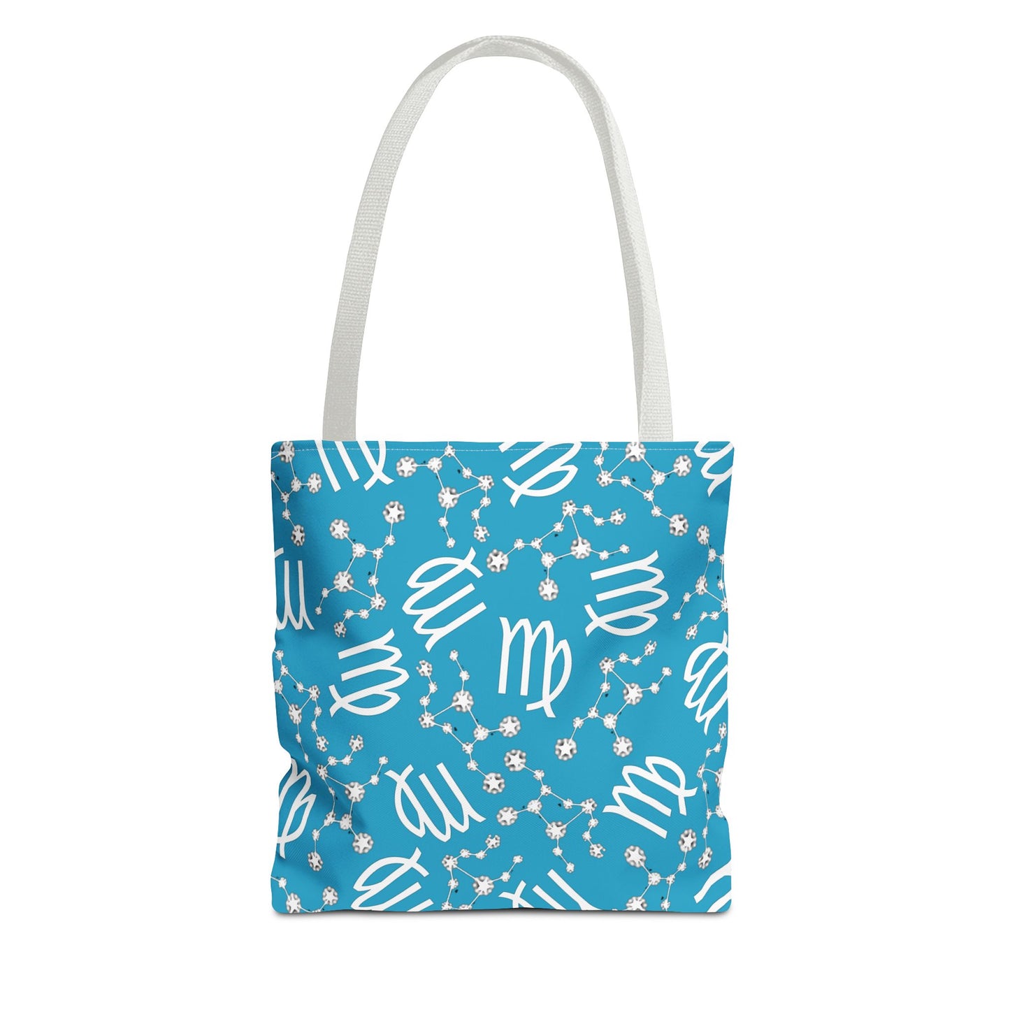 Tote Bag, Virgo Zodiac Sign, AOP, (Turquoise, White)