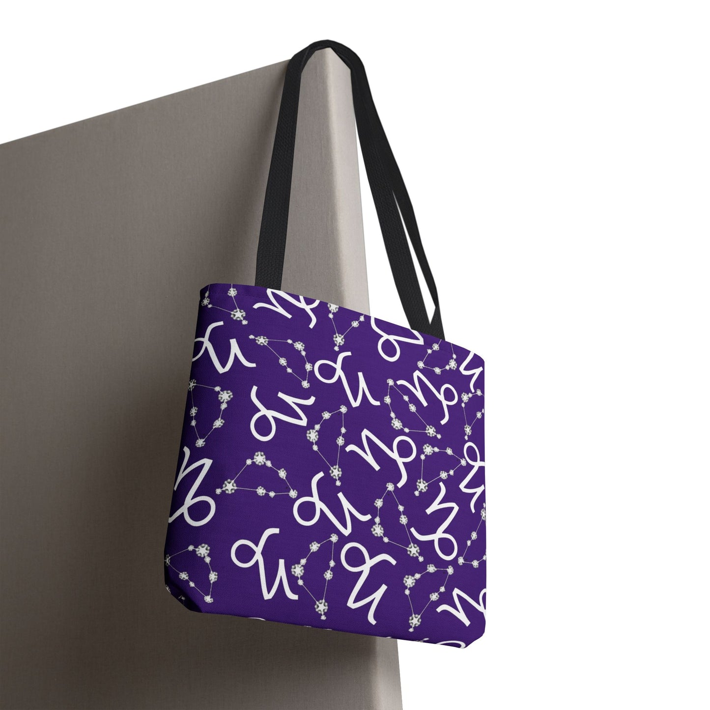 Tote Bag, Capricorn Zodiac Sign, AOP, (Purple, White)
