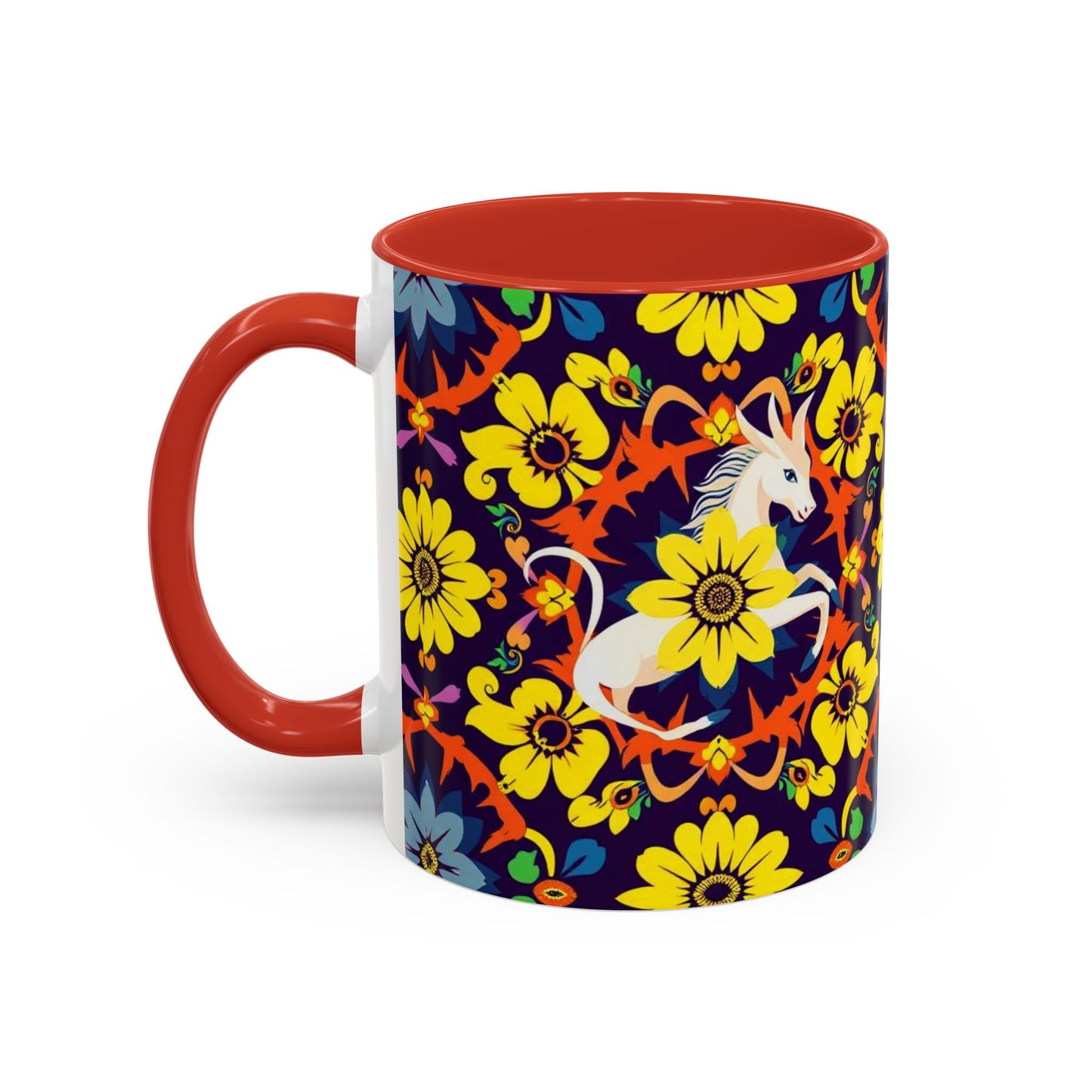 Accent Coffee Mug, Aquarius, Zodiac v1, Flower Pattern, (11, 15oz)