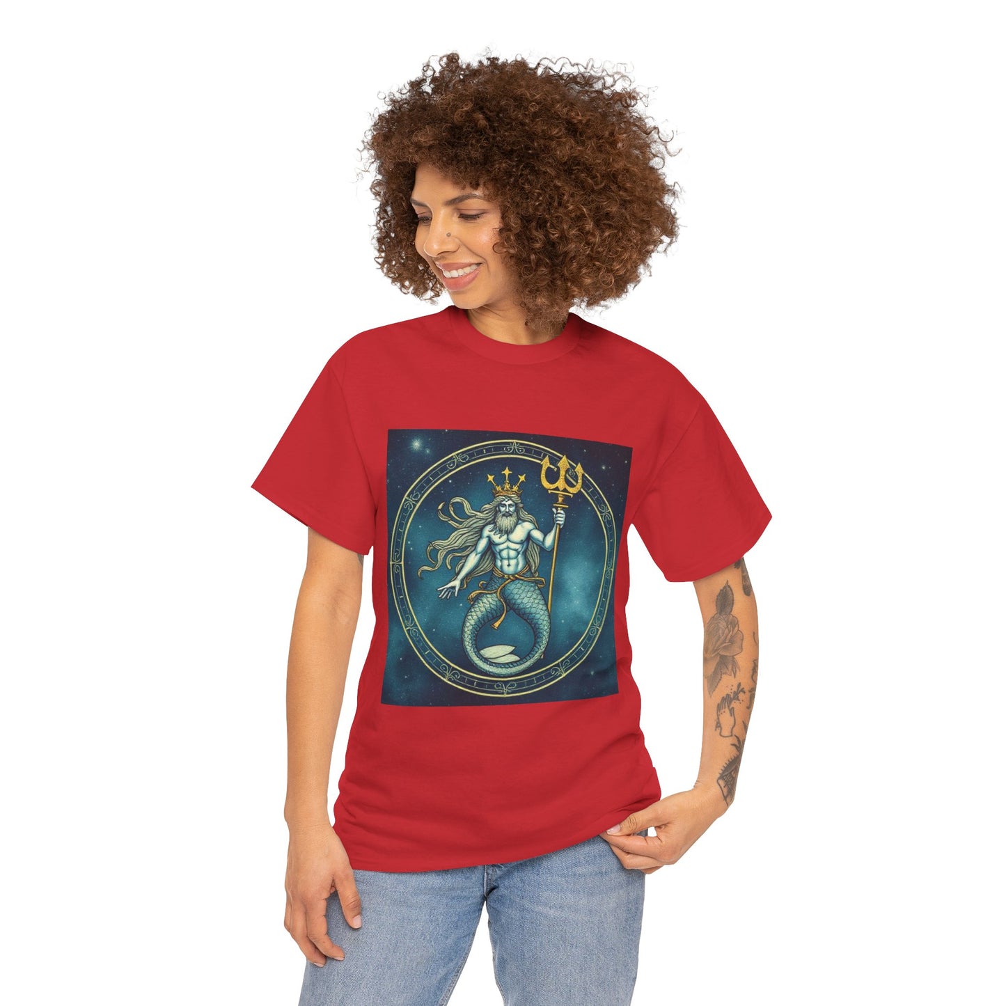 Unisex Heavy Cotton T-Shirt, Aquarius God 6v, Zodiac Design