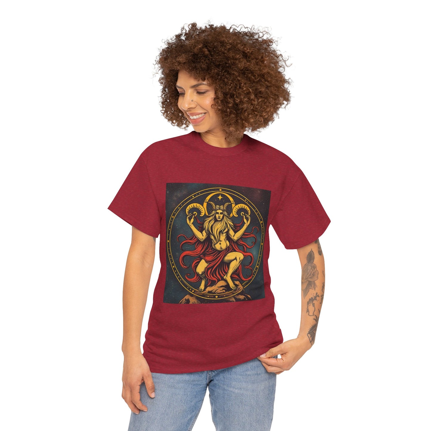 Unisex Heavy Cotton T-Shirt, Aries God 3v, Zodiac Design
