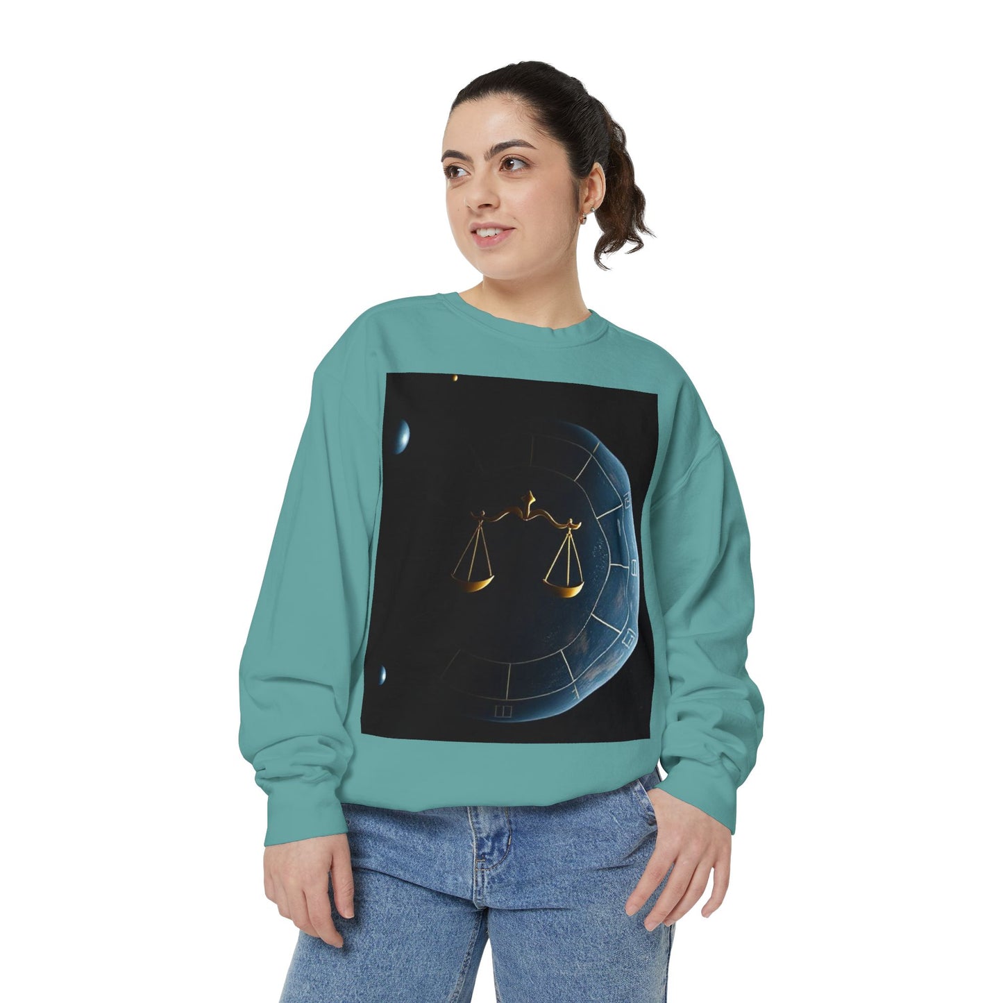 Garment-Dyed Sweatshirt, Unisex, Space Animal Design v1, Libra