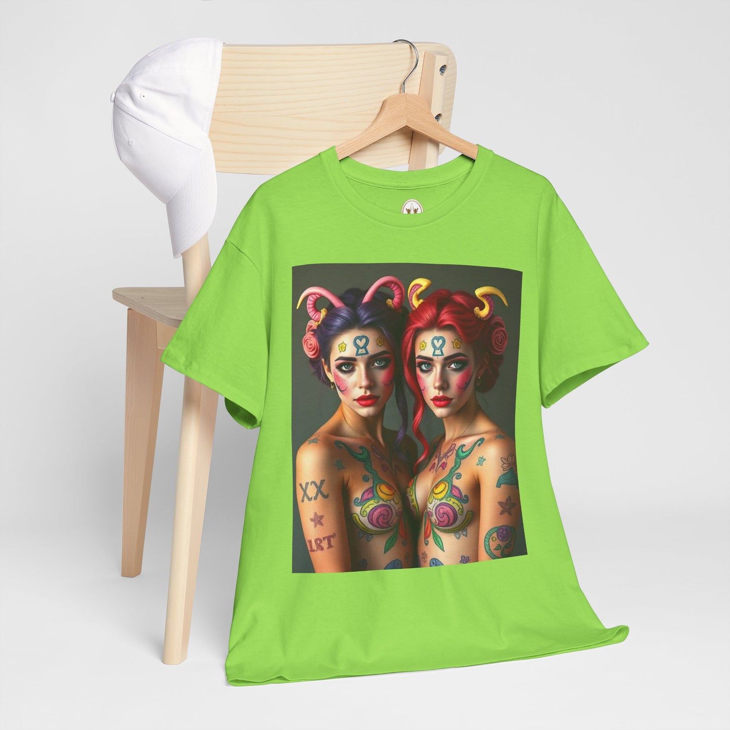 Unisex Heavy Cotton T-Shirt, Gemini, Zodiac v3, Sexy Art