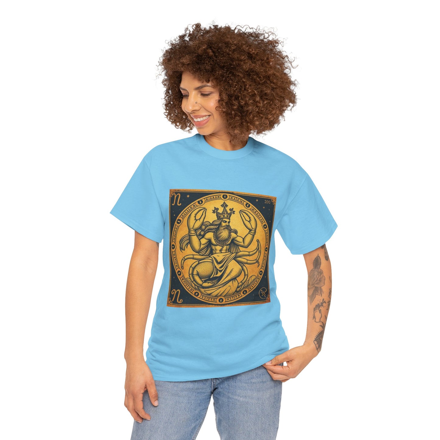Unisex Heavy Cotton T-Shirt, Crab King v1, Cancer Zodiac Design