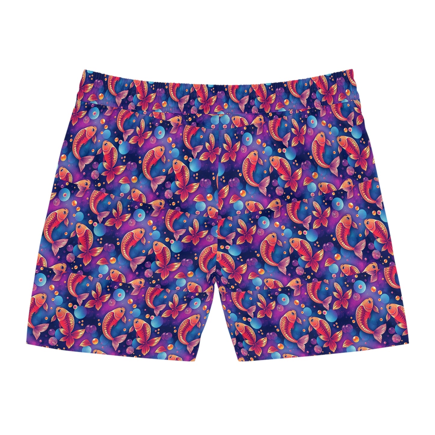 Men's Mid-Length Swim Shorts, (AOP), Pisces, Zodiac v2, Bubble Pattern
