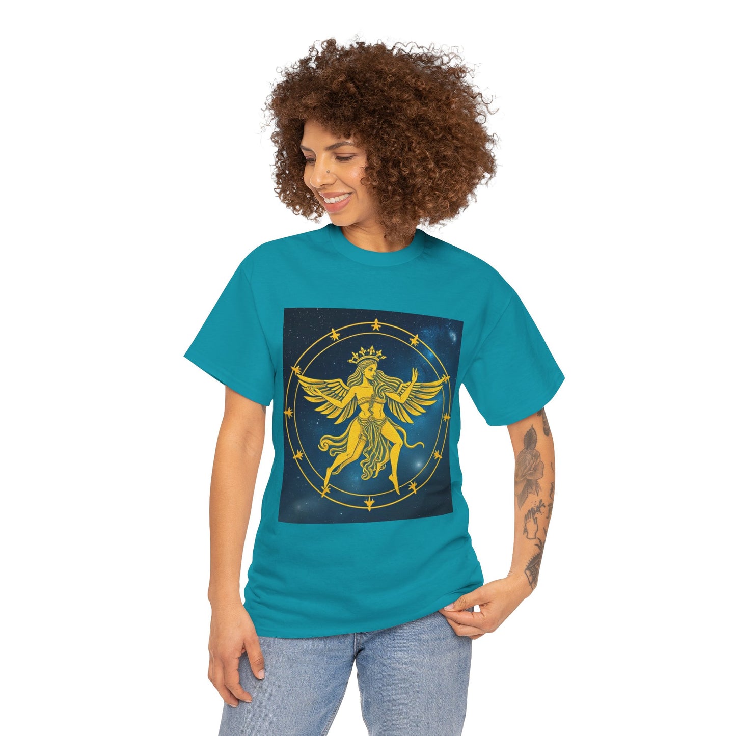 Unisex Heavy Cotton T-Shirt, Twin Angel v3, Gemini Zodiac Design