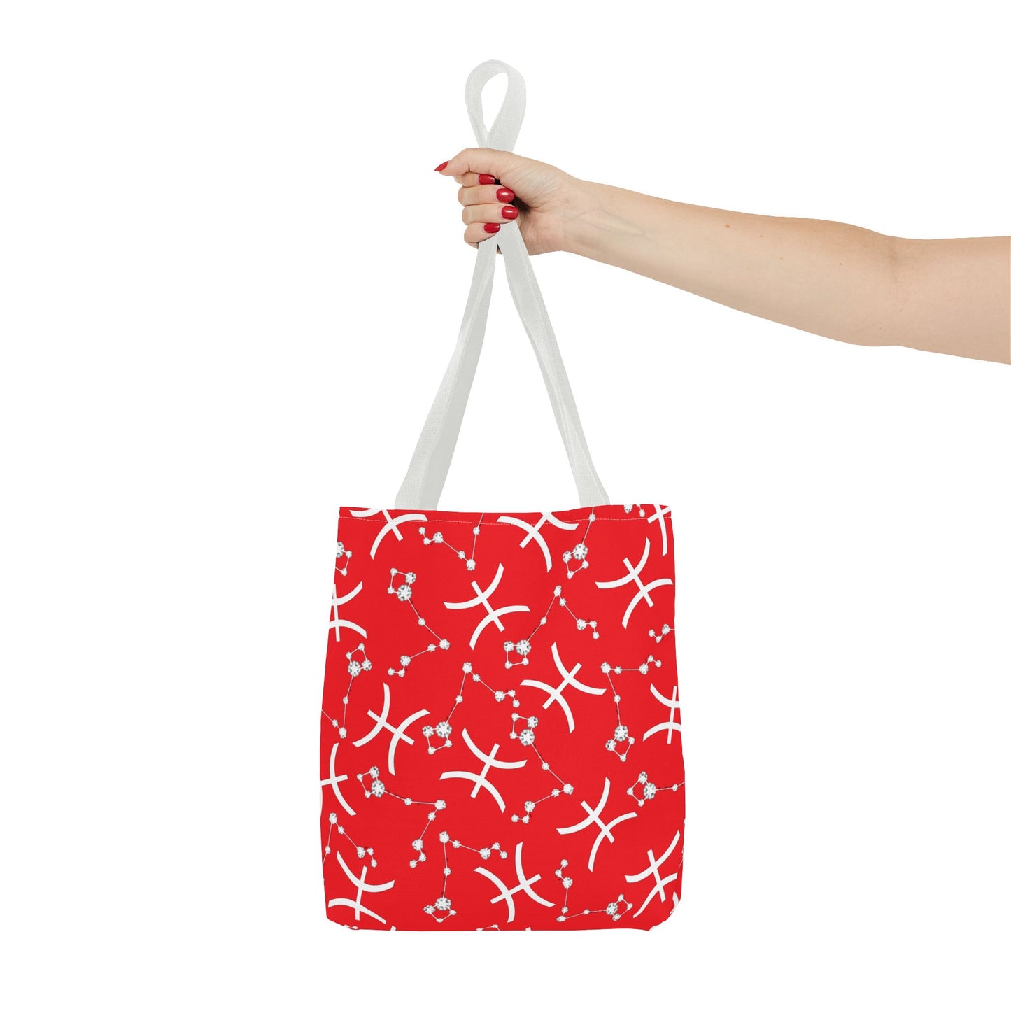 Tote Bag, Pisces Zodiac Sign, AOP, (Red, White)