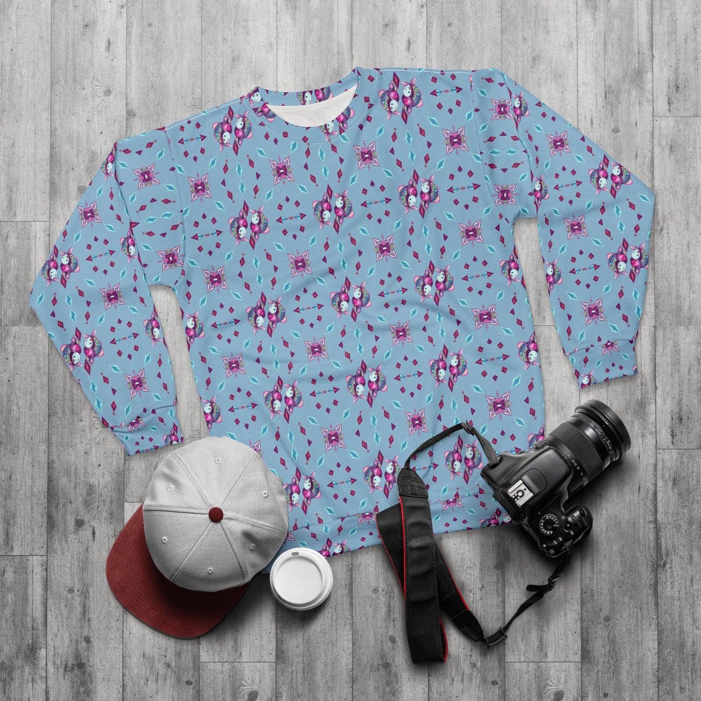 Unisex Sweatshirt (AOP), Pisces, Zodiac v3, Jewel Pattern
