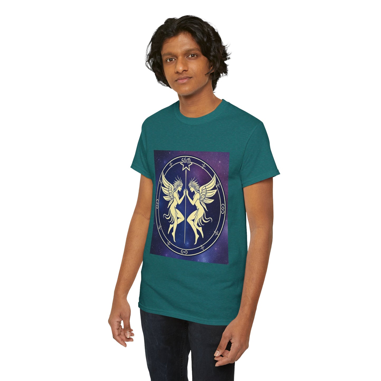 Unisex Heavy Cotton T-Shirt, Space Angel Twins v1, Gemini Zodiac Design
