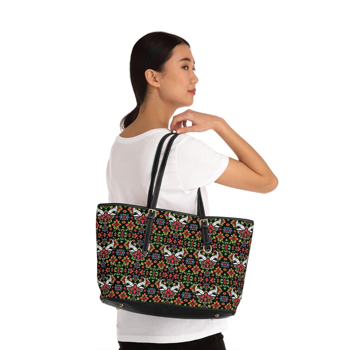 Leather Shoulder Bag, Taurus, Zodiac v1, Flower Pattern