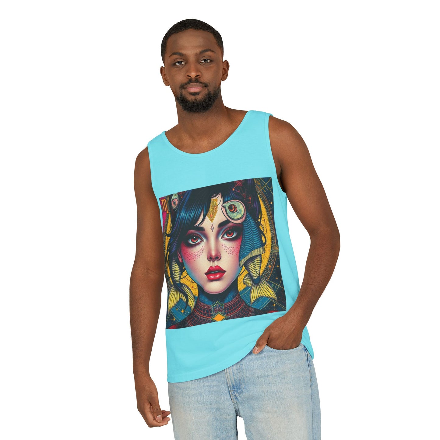 Unisex Garment-Dyed, Tank Top, Pisces Design, Pop Art, 100% US cotton