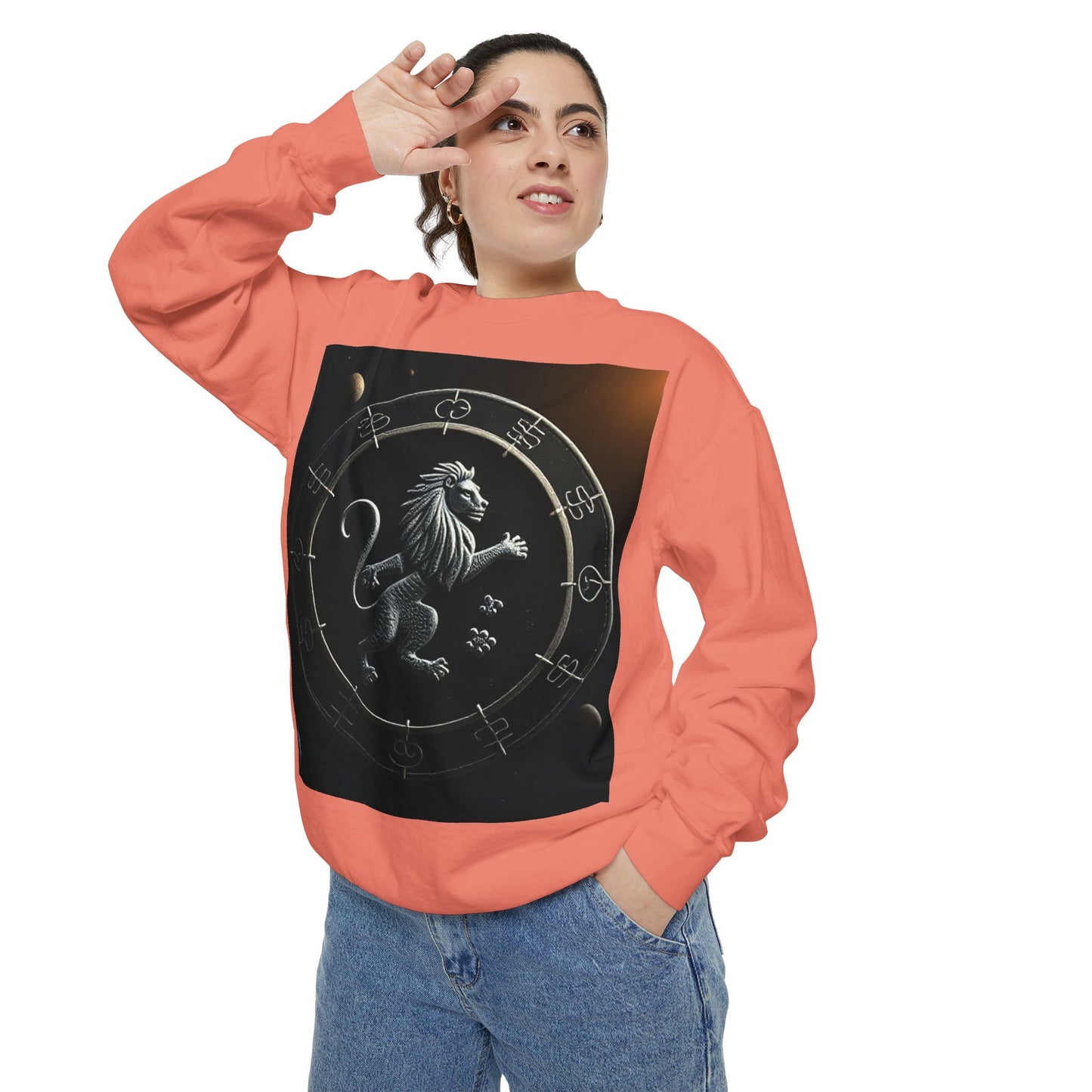 Garment-Dyed Sweatshirt, Unisex, Space Animal Design, Leo
