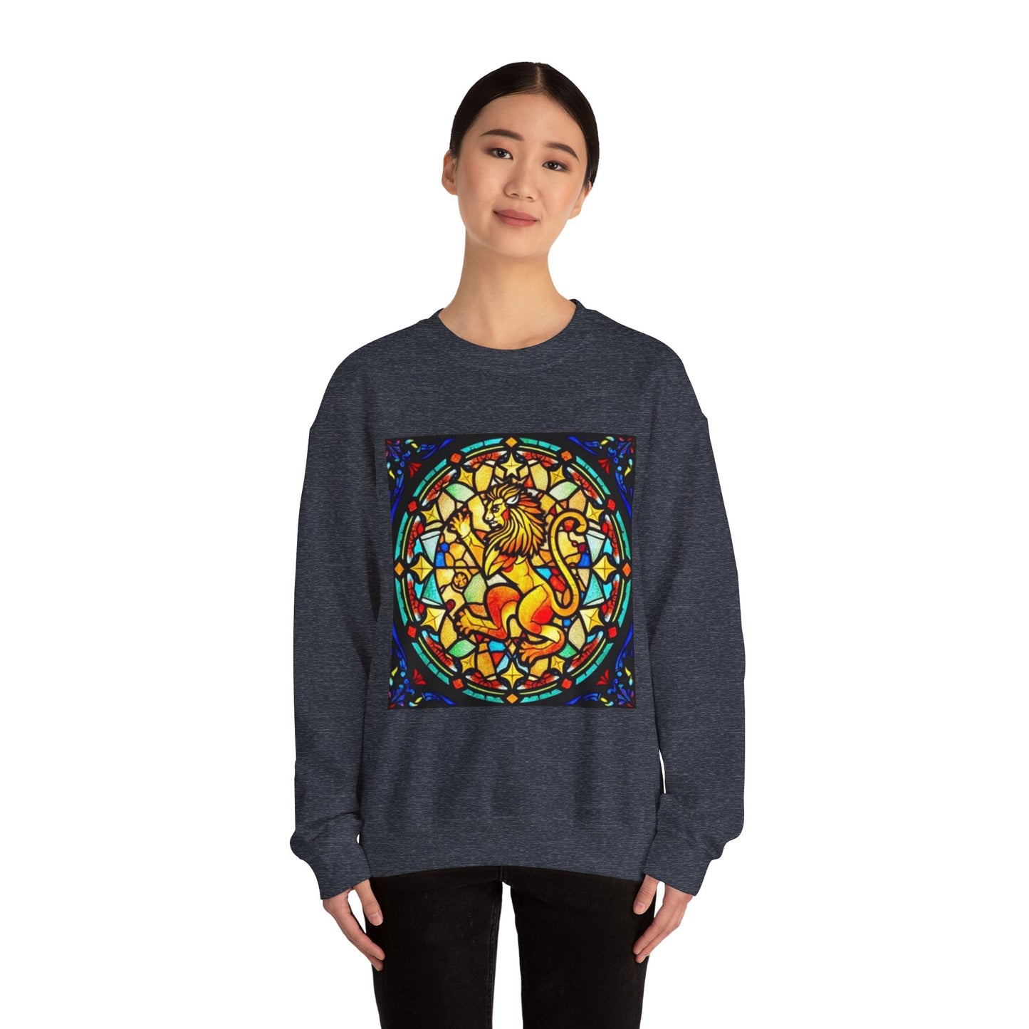 Unisex Heavy Blend™ Crewneck Sweatshirt, Glass 1, Leo Zodiac Design