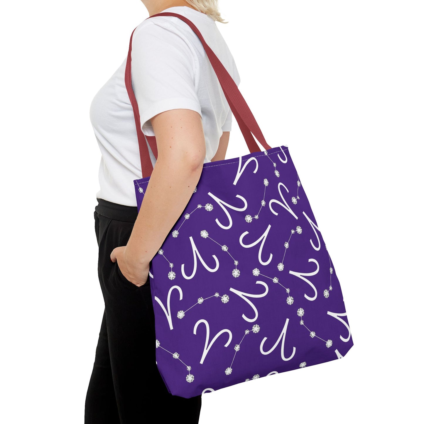 Tote Bag, Aries Zodiac Sign, AOP, (Purple, White)
