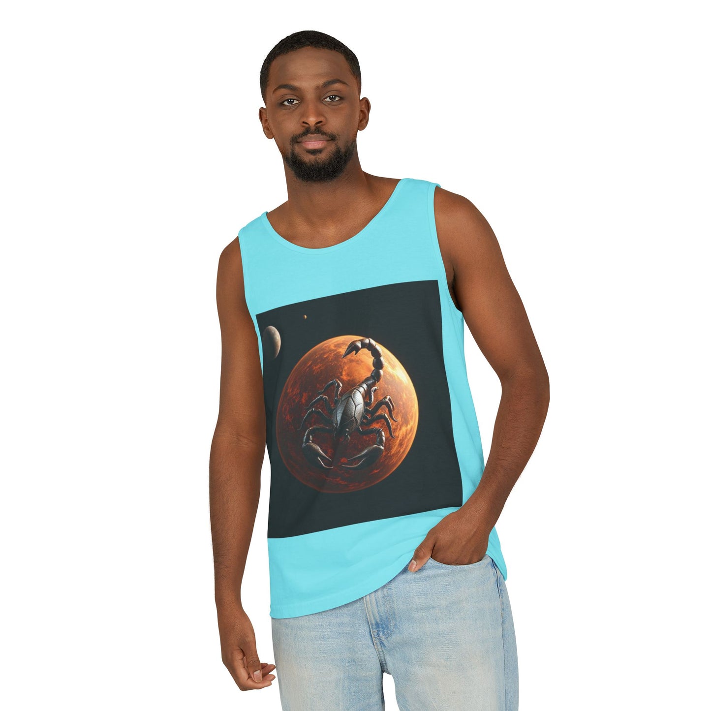 Unisex Garment-Dyed, Tank Top, Scorpio Design, Planet Symbol, 100% US cotton