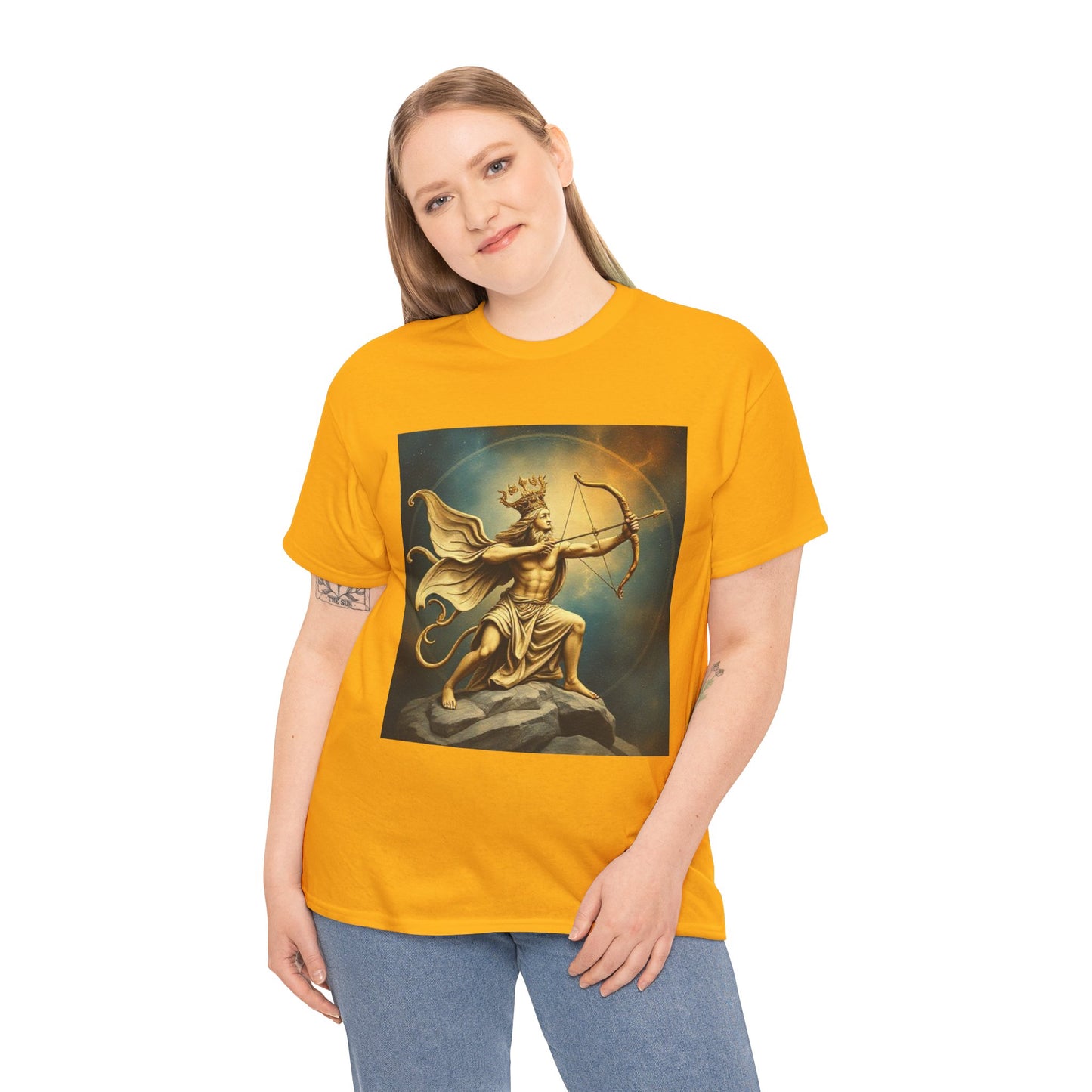 Unisex Heavy Cotton T-Shirt, Sagittarius King, Bow & Arrow v1, Zodiac Design