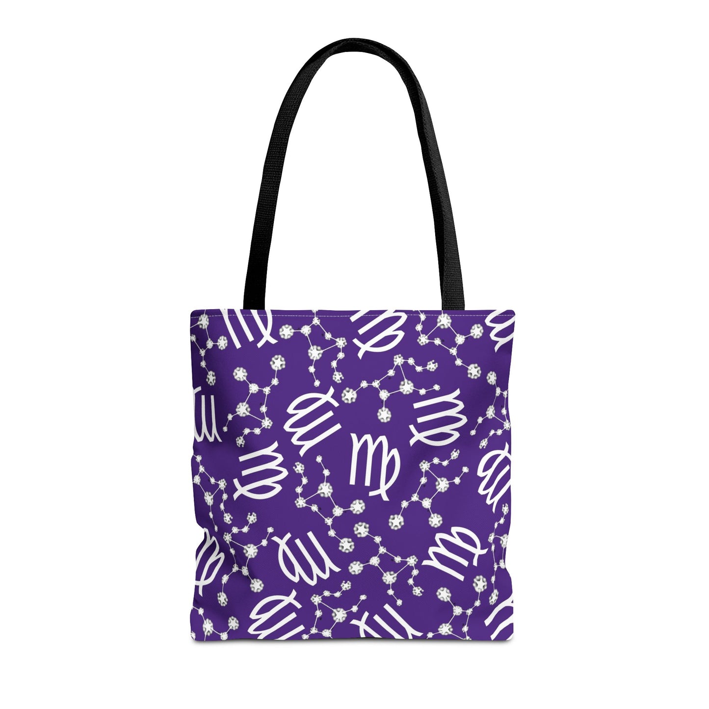 Tote Bag, Virgo Zodiac Sign, AOP, (Purple, White)
