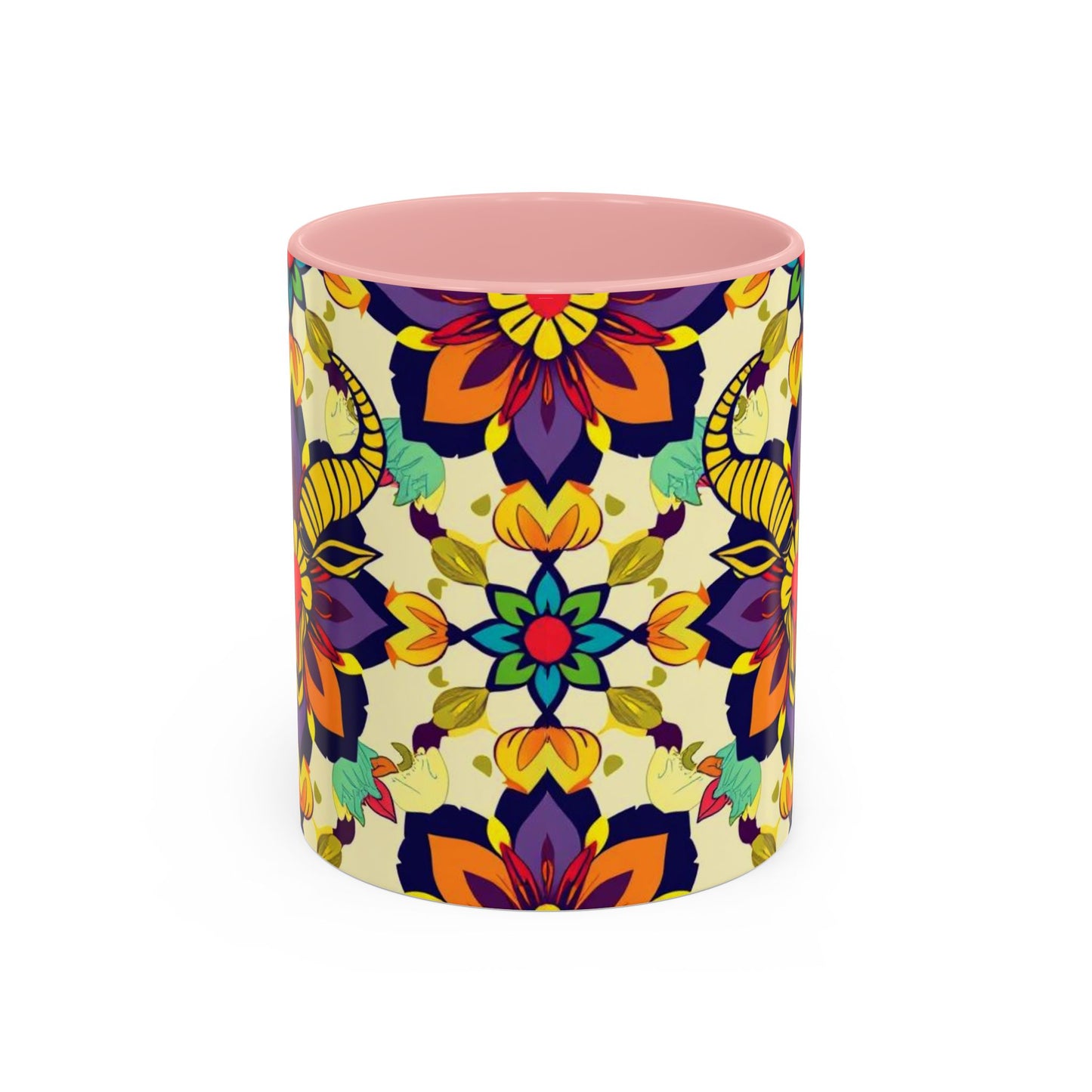 Accent Coffee Mug, Taurus, Zodiac v3. Flower Pattern, (11, 15oz)