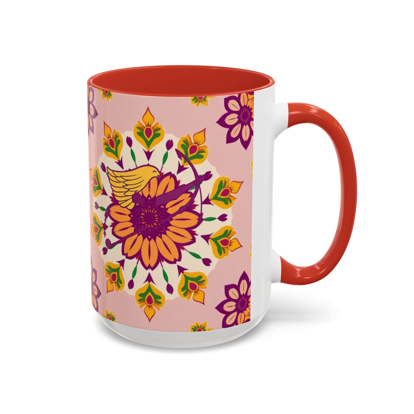 Accent Coffee Mug, Sagittarius, Zodiac v4. Flower Pattern, (11, 15oz)