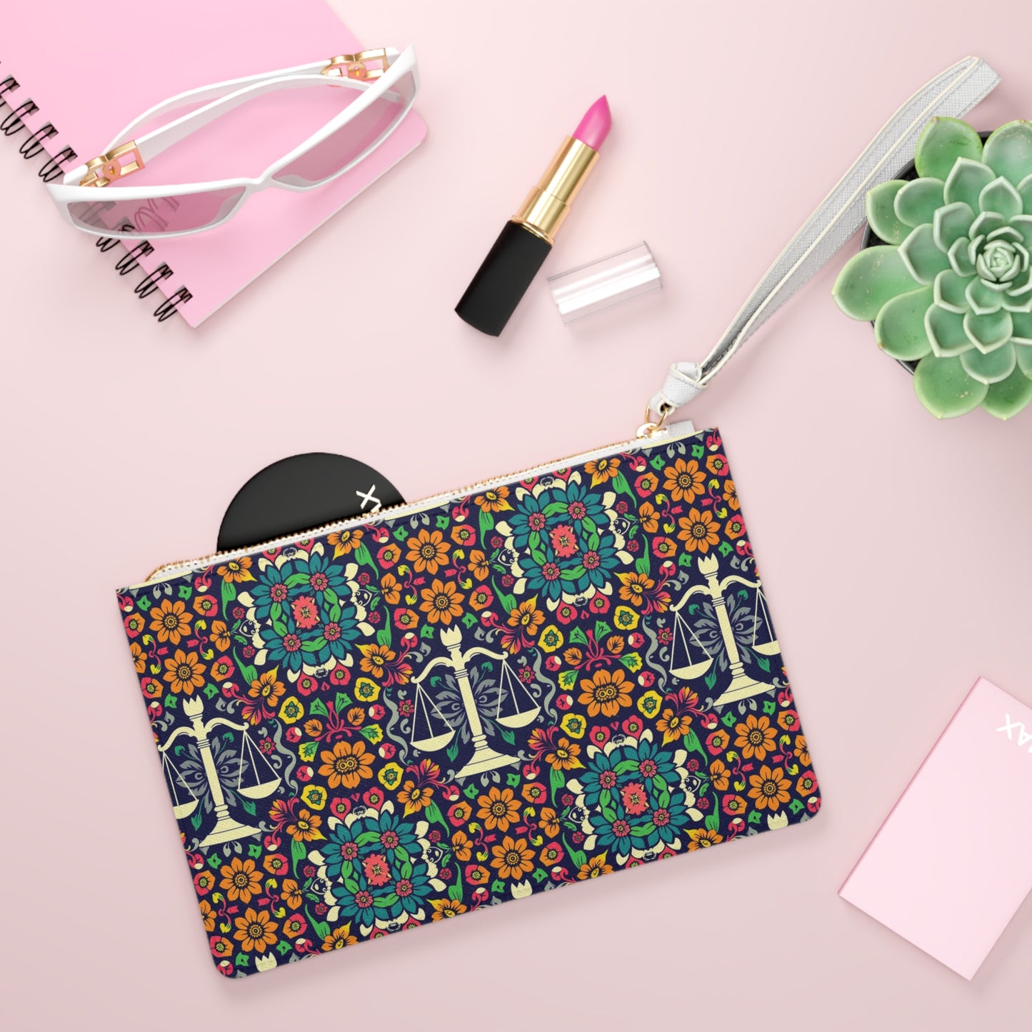 Clutch Bag, Libra, Zodiac v1, Flower Pattern
