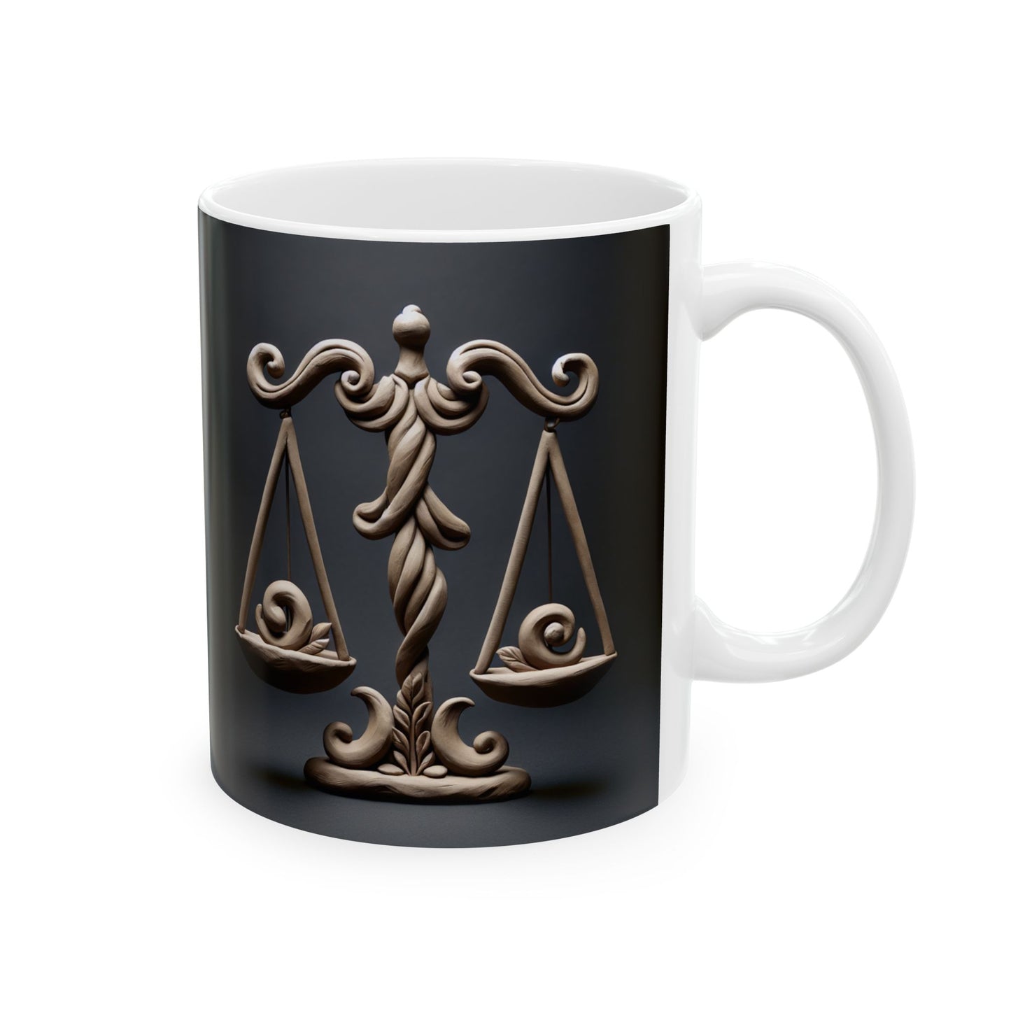 Ceramic Mug, (11oz, 15oz), Ceramic Coffee Mug, Swirly Scale, Libra Zodiac Design