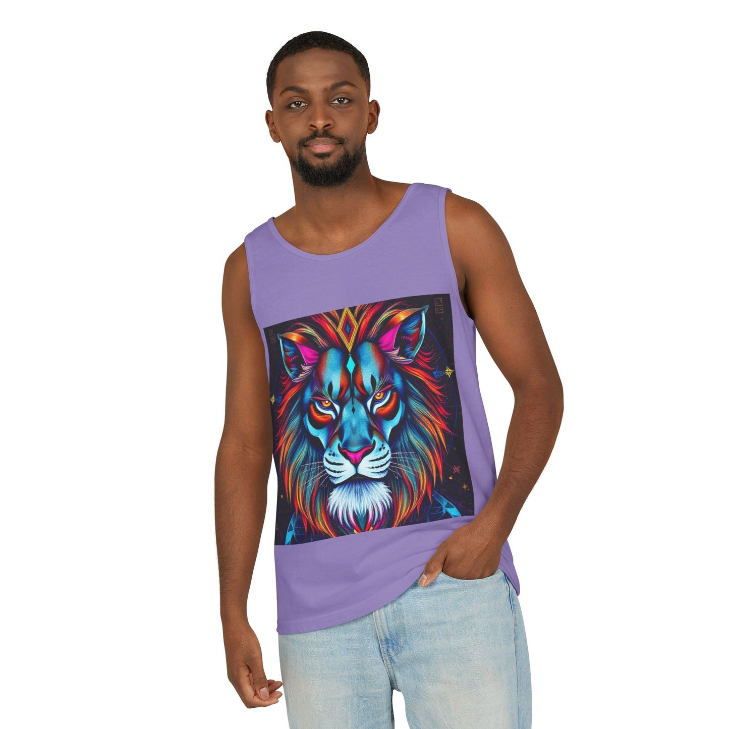 Unisex Garment-Dyed, Tank Top, Leo, Pop Art v1, 100% US cotton